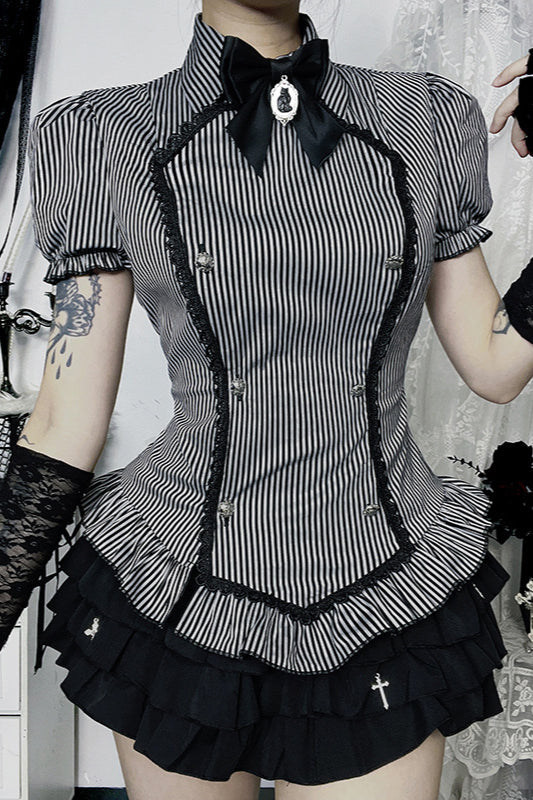 Gothic College Style Fitted Blouse