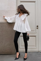 Vintage Baby Collar Pleated Puff Sleeve Blouse