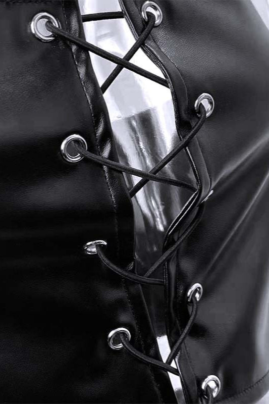 Halter Tie Top High-Waisted PU Pants Two Pieces Set