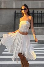 Ruffled Mesh Asymmetrical Midi Skirt