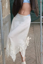 Satin Lace A-Line Midi Skirt