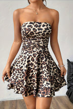 Off Shoulder Leopard Wrap Mini Dress