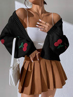 Embroidered Open Front Cardigan