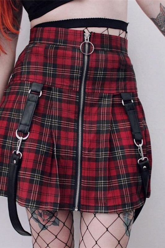 Zippered Tartan Slim Fit Skirt