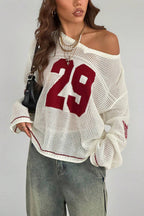 V-Neck Long Sleeve Digital Print Knit Sweater
