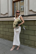 Ruffled Knit Backless V-Neck Boho Dress