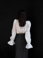 Jacquard Puff Sleeve Blouse