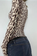 Deep V Neck Leopard Tee Blouse