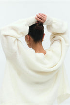 V-Neck Mohair Lace Bell Sleeve Cardigan
