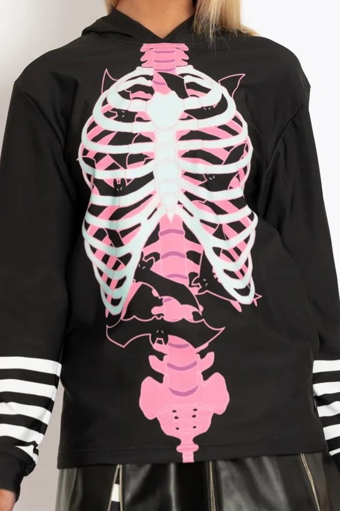 Street Style Bat Skeleton Graphic Hoodie
