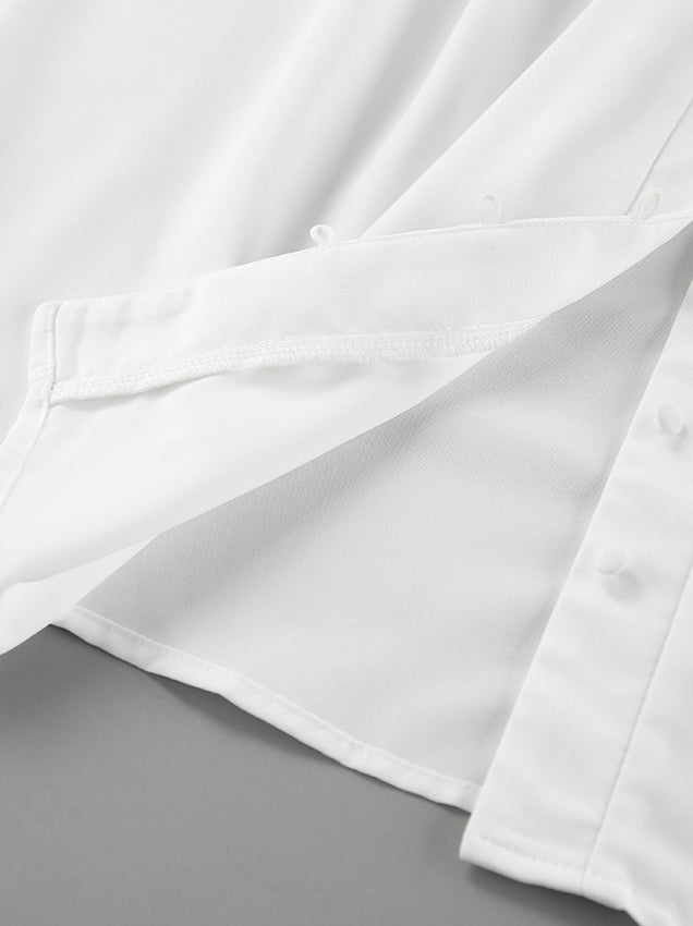 Puff Sleeve Stand Collar White Blouse