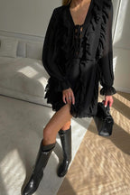Chiffon Ruffle Long Sleeve Boho Dress