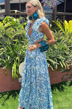 Ruffle Trim Deep V Floral Dress