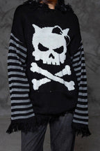 Y2K Skull Striped Knit Hoodie