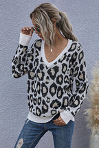 Knit Leopard V-Neck Casual Sweater