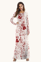 Halloween Pumpkin Digital Print Long Sleeve Maxi Dress