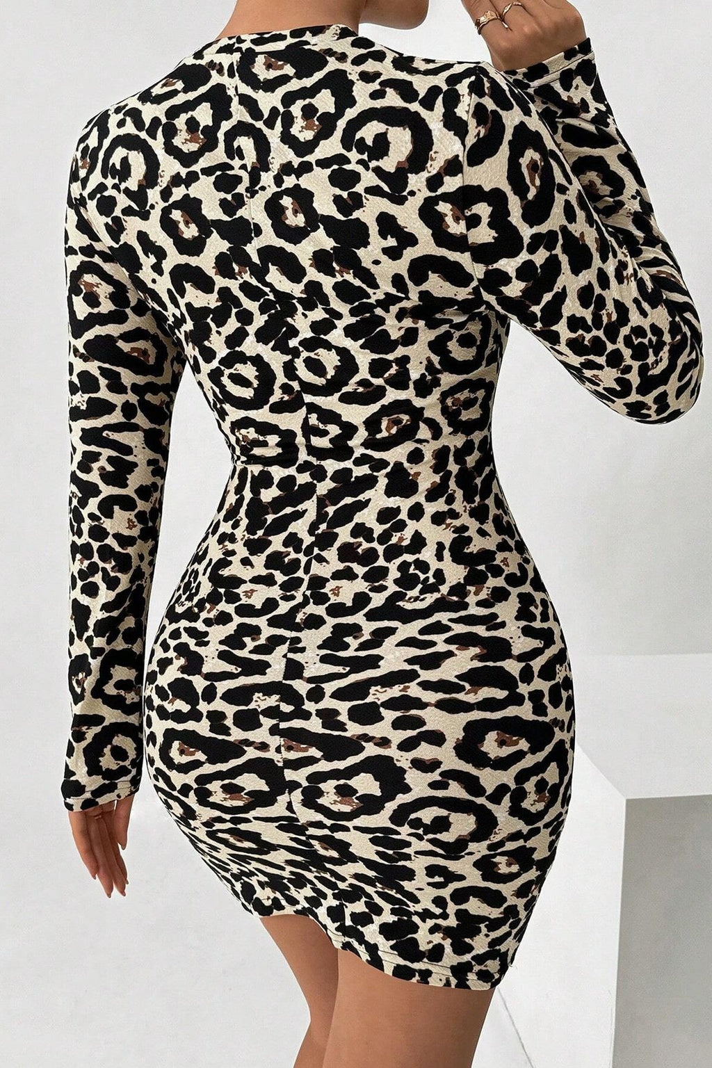 Leopard Print Cutout Long Sleeve Mini Dress