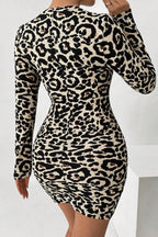 Leopard Print Cutout Long Sleeve Mini Dress