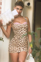Leopard Print Lace Square Neck Mini Dress