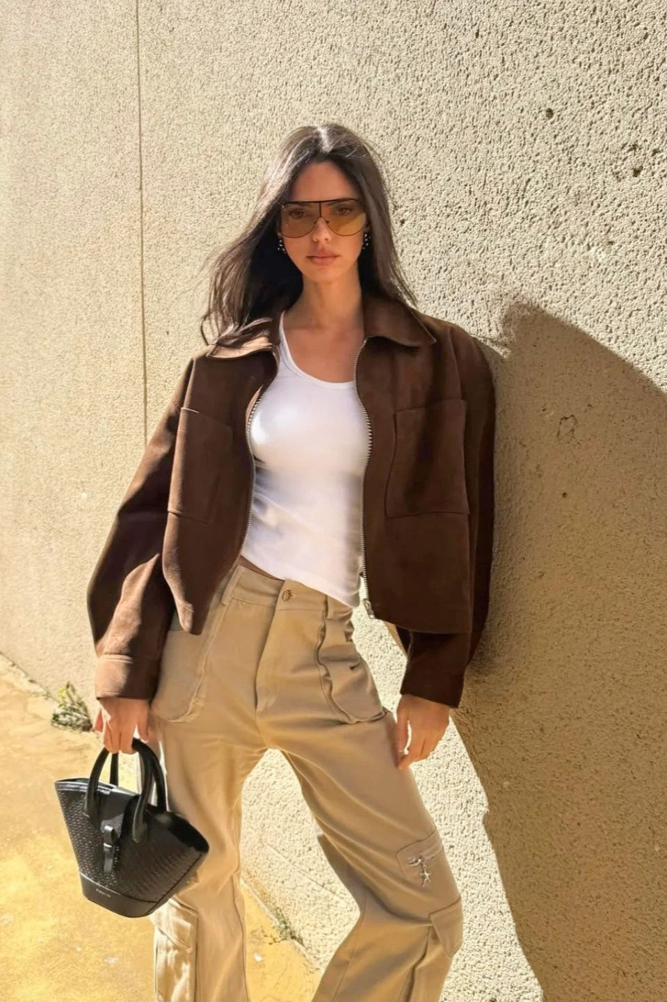 Collared Zipper Faux Suede Jacket