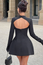 Solid Color Backless Fitted A-Line Mini Dress