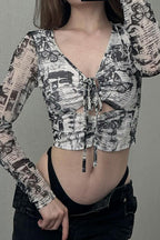 Ruched Ring Tie V-Neck T-Shirt