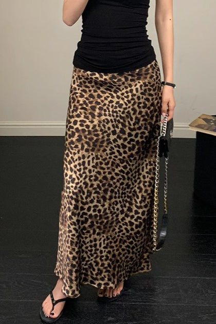 Asymmetric Leopard Print Maxi Skirt