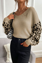 Slouchy Leopard Splice Knit Sweater