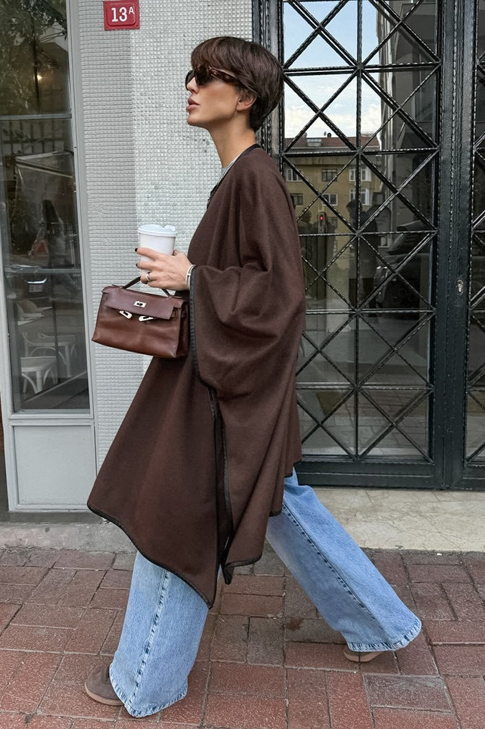 Vintage Solid Batwing Sleeve Coat