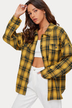Plaid Stand Collar Button Shirt  Blouse
