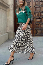 Casual Leopard Print Elastic A-Line Skirt