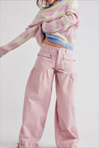 Ruched Mid Rise Wide Leg Jeans