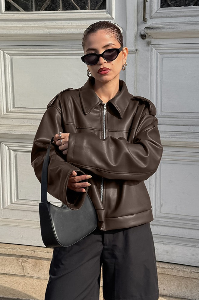 Retro Brown Leather Biker Jacket