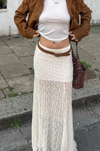 Sheer Lace A-Line Midi Skirt