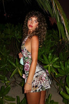 Summer Vibes Sexy Backless Halter Floral Mini Dress