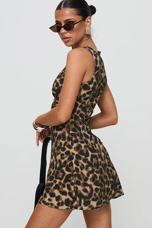Leopard Print Sleeveless Mini Dress