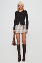 Buttoned Fitted Crew Neck Knit Sweater