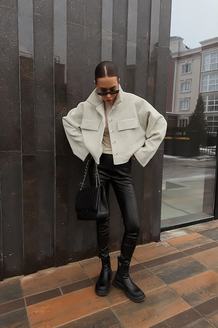 Beige Wool Blend Loose Jacket