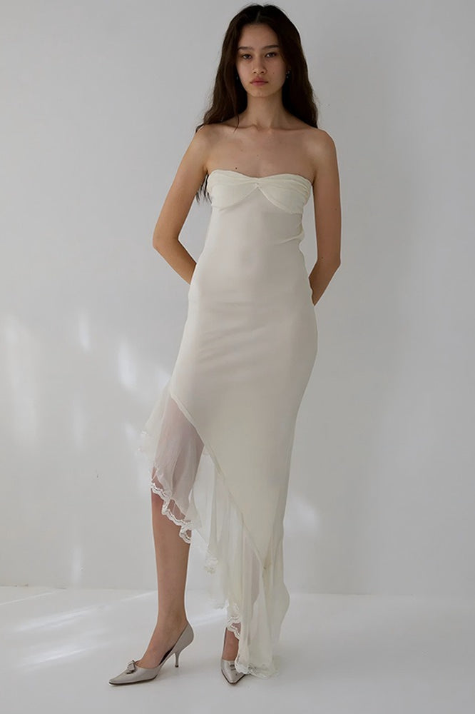 Asymmetrical Strapless Maxi Boho Dress