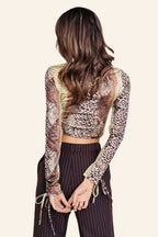 Printed Slim Fit Long Sleeve Crop Top