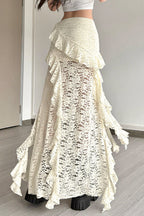 Wavy Lace Ruffle Trim Skirt