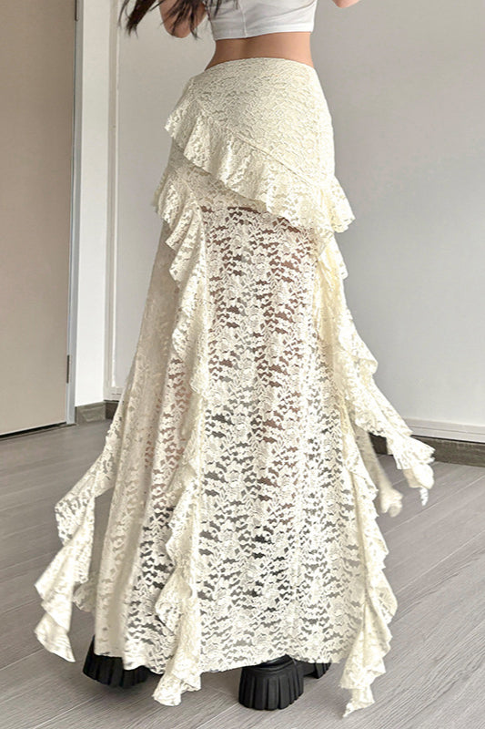 Wavy Lace Ruffle Trim Skirt