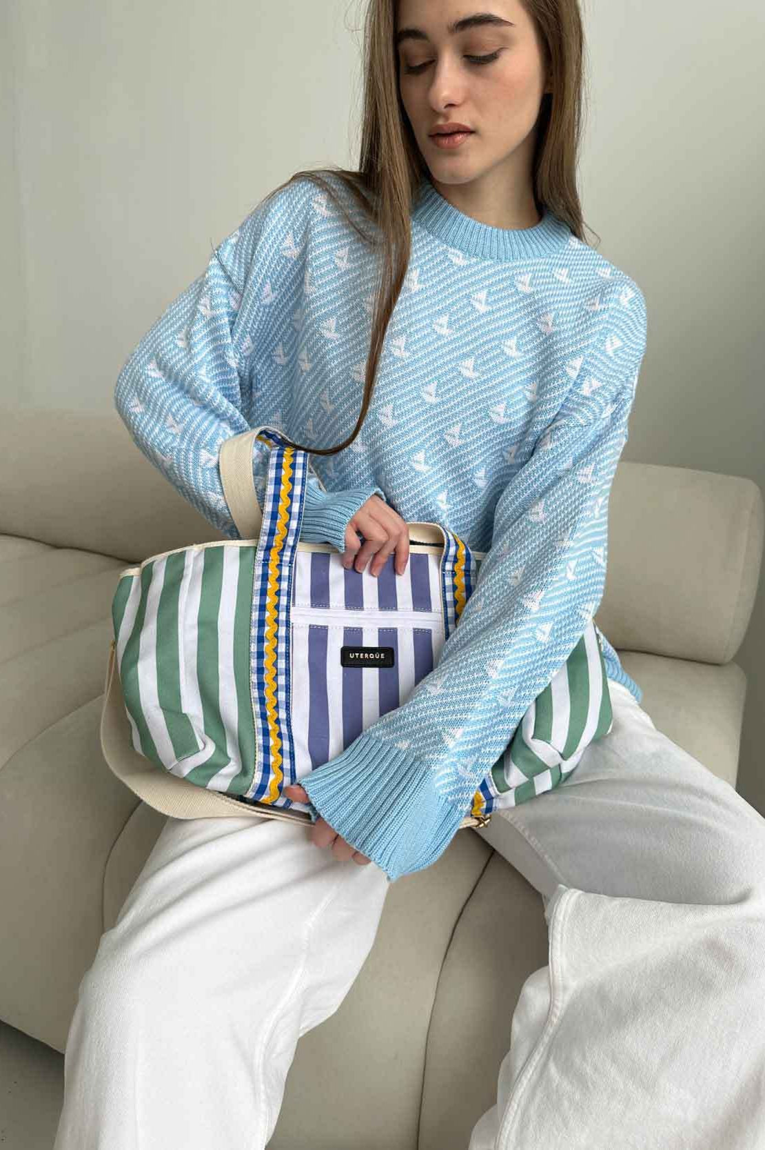 Sailboat Pattern Crew Neck Knit Sweater