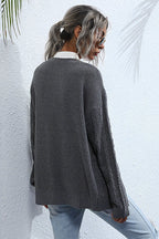 Solid Color Cable Knit Long Cardigan