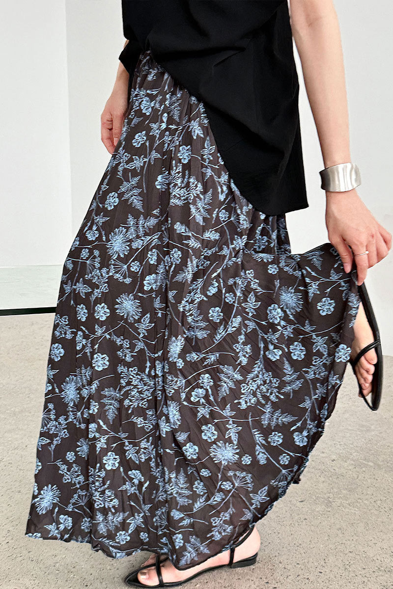 Retro Floral High Waist Pleated A Line Skirt