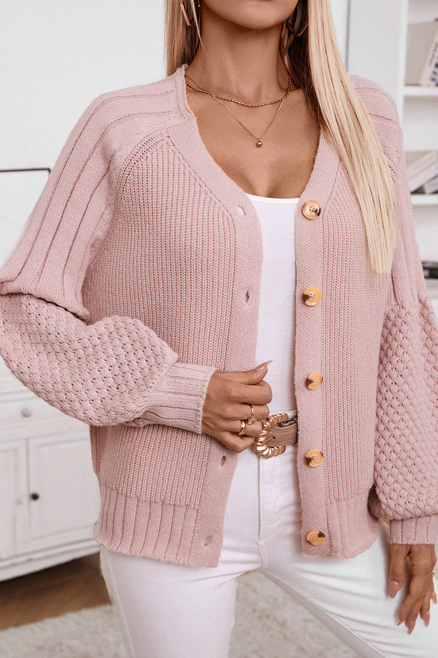 Solid Button Knit Cardigan
