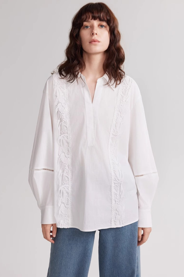 French Style White Lace Embroidered Loose Blouse