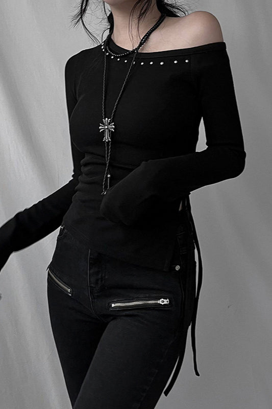 Studded Asymmetrical Ruched T-Shirt