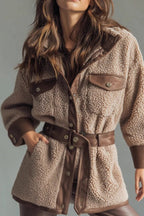 Vintage Fleece Paneled Pocket Belted Coat