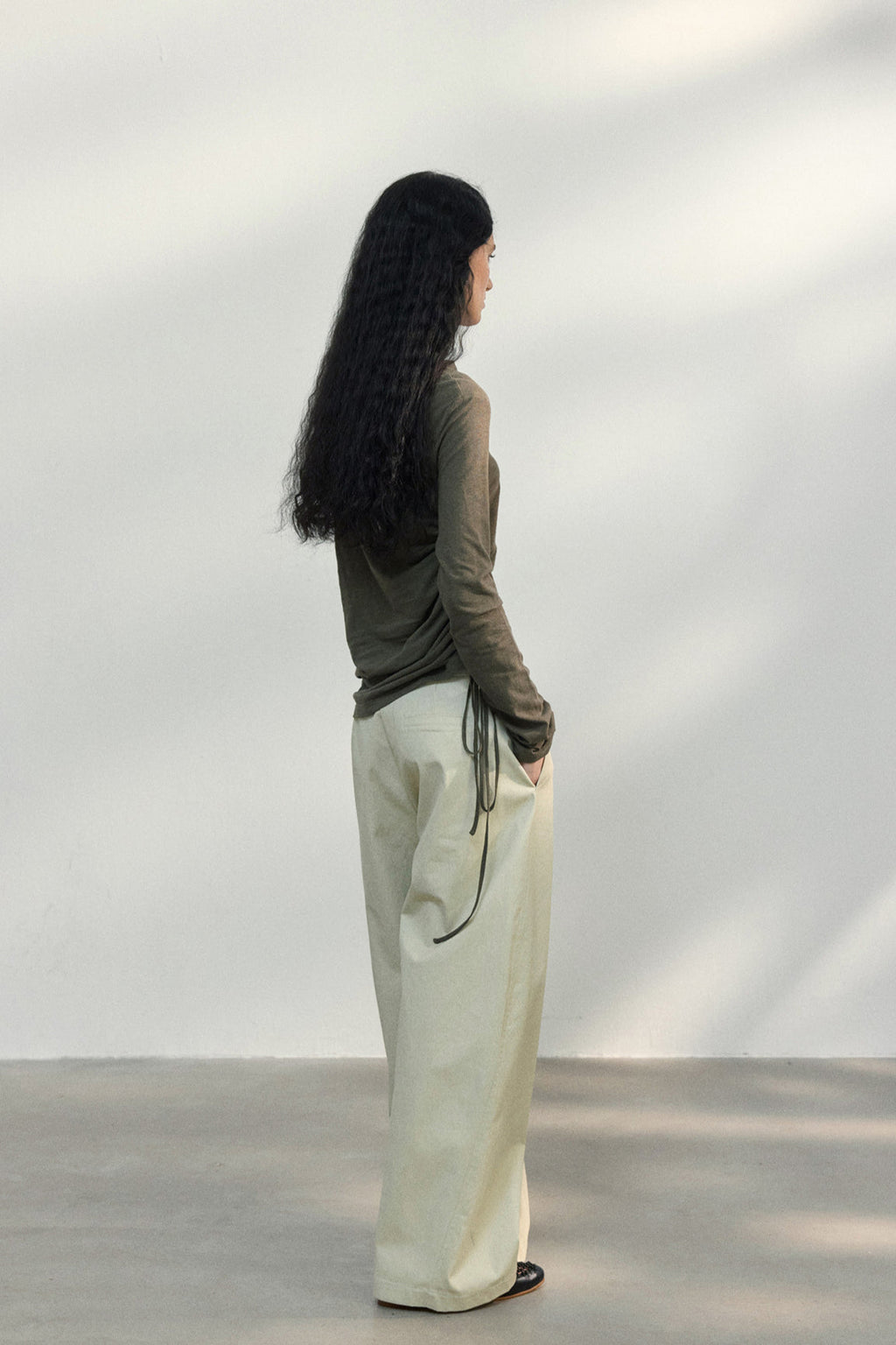 Fitted Textured Pleated Cotton Linen Knit Sweater